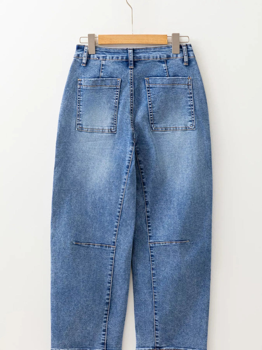 Seam Detail Loose Fit Cropped Jeans - CELIVINE