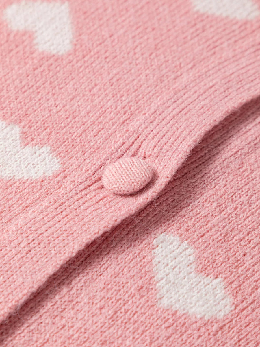 Heart Pattern Button Front Cardigan - CELIVINE
