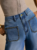 High - Waisted Wide - Leg Pocket Jeans - CELIVINE
