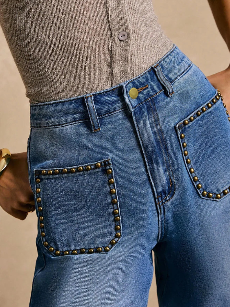 High - Waisted Wide - Leg Pocket Jeans - CELIVINE