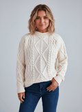 Cable Knit Long Sleeve Sweater - CELIVINE