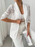 Lace Lapel Collar Long Sleeve Blazer - CELIVINE