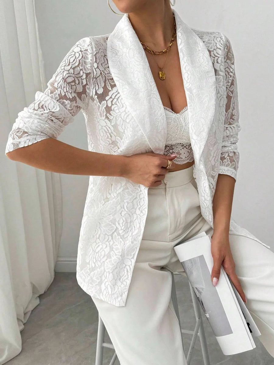Lace Lapel Collar Long Sleeve Blazer - CELIVINE
