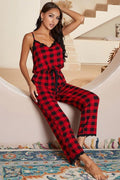 Plaid Lace Trim Spaghetti Strap Jumpsuit - CELIVINE