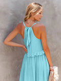 Ruffled Sleeveless Tiered Maxi Dress with Pockets - CELIVINE
