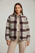 Plaid Buttoned Stand Collar Fleece Jacket - CELIVINE