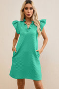 Ruffled V - Neck Cap Sleeve Mini Dress - CELIVINE