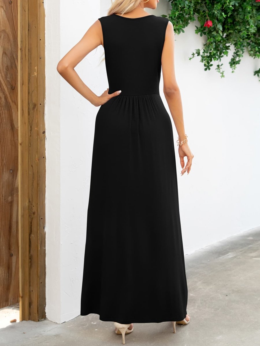 Surplice Neck Sleeveless Maxi Dress - CELIVINE