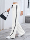 Side Striped Wide Leg Pants - CELIVINE