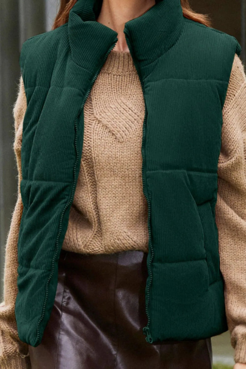 Zip Up Turtleneck Vest Coat - CELIVINE