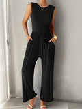 Devine Round Neck Sleeveless Wide Leg Jumpsuit - CELIVINE
