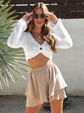 High - Waisted Elastic Waistband Layered Shorts - CELIVINE