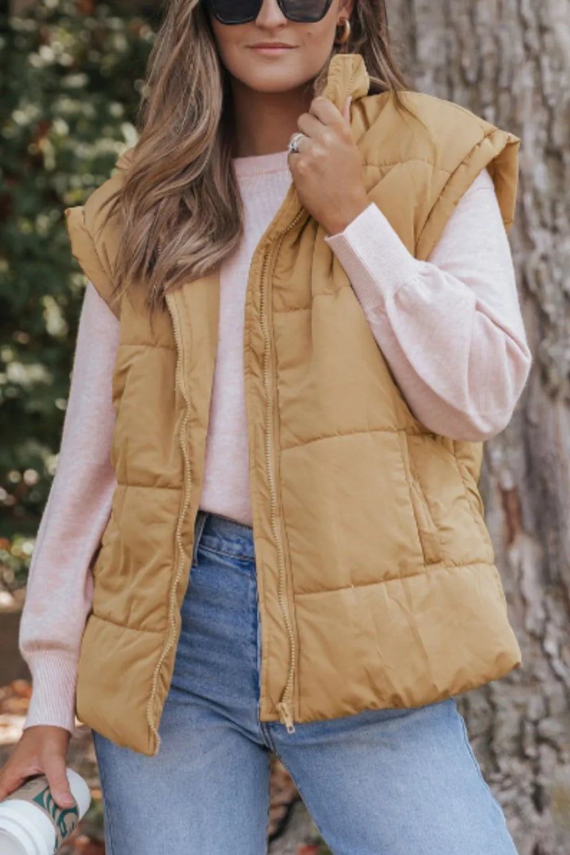 Zip Up Vest Coat with Pockets - CELIVINE