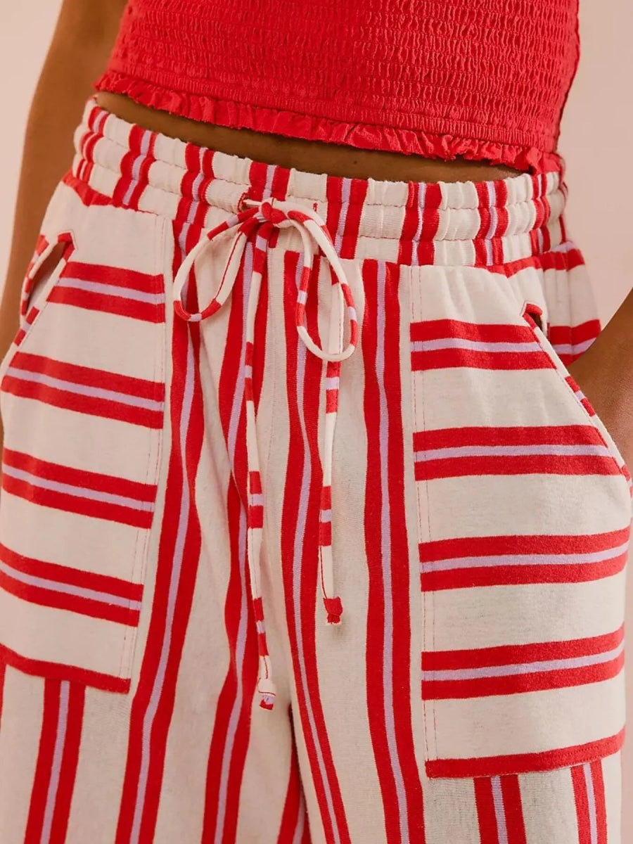 Striped Wide - Leg Drawstring Pants - CELIVINE