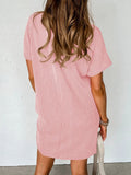 Round Neck Short Sleeve Mini Dress - CELIVINE