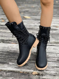 Round Toe Block Heels Boots - CELIVINE