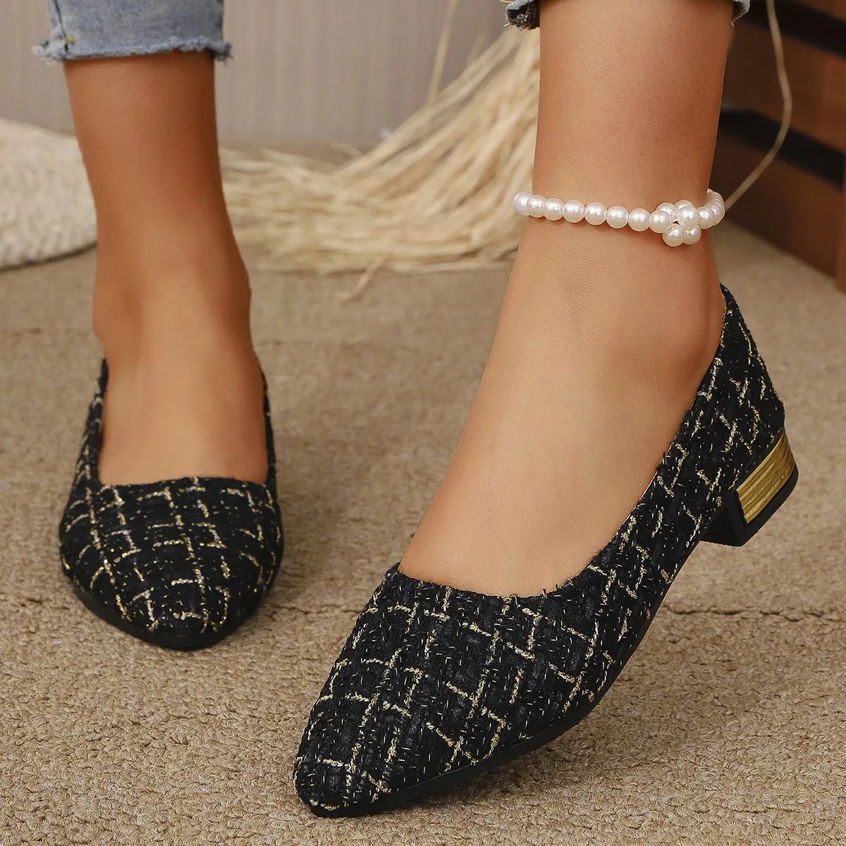 Point Toe Block Heels Slip - Ons - CELIVINE