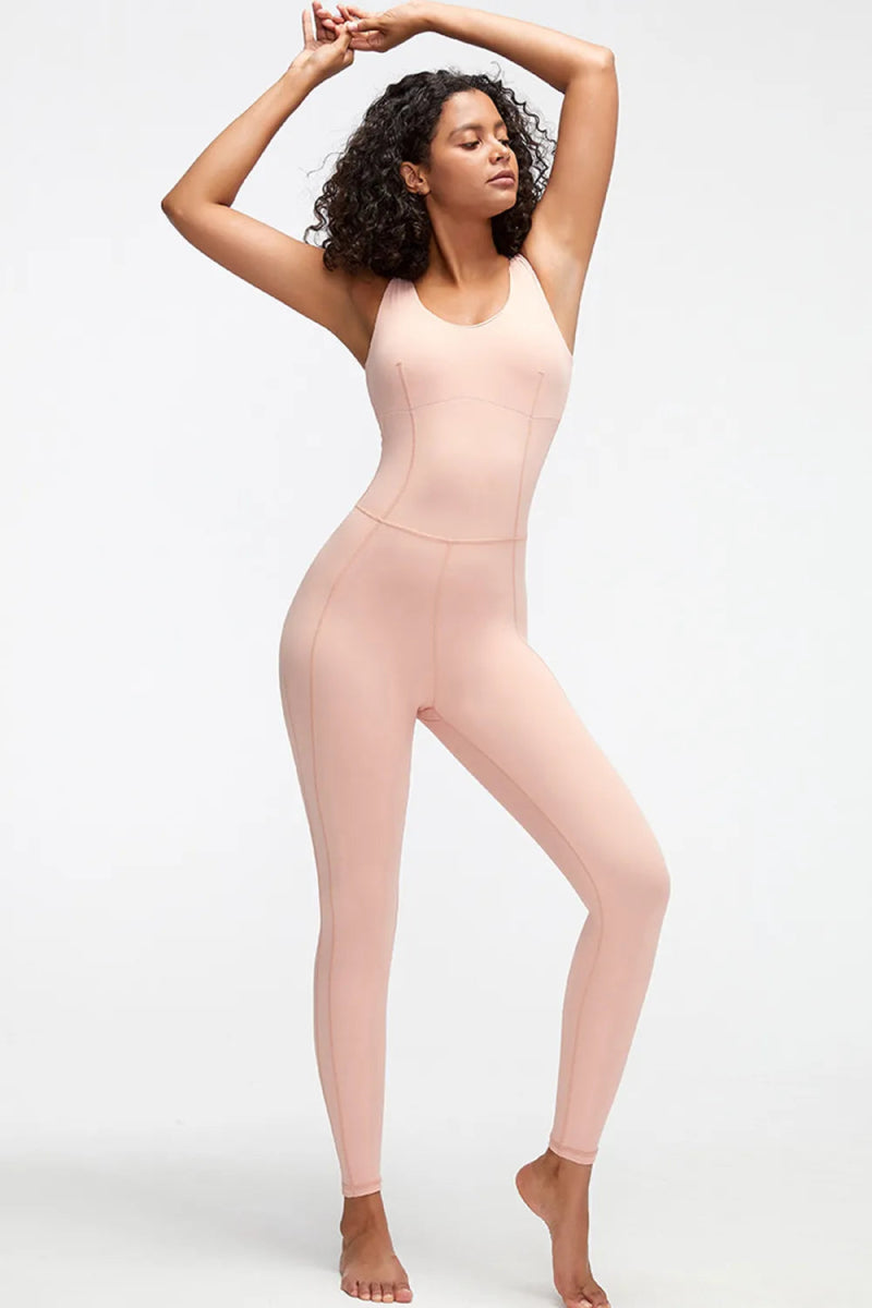 Crisscross Wide Strap Active Jumpsuit - CELIVINE