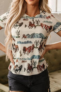 Western Fashion Mustang River Printed Mesh T Shirt - CELIVINE