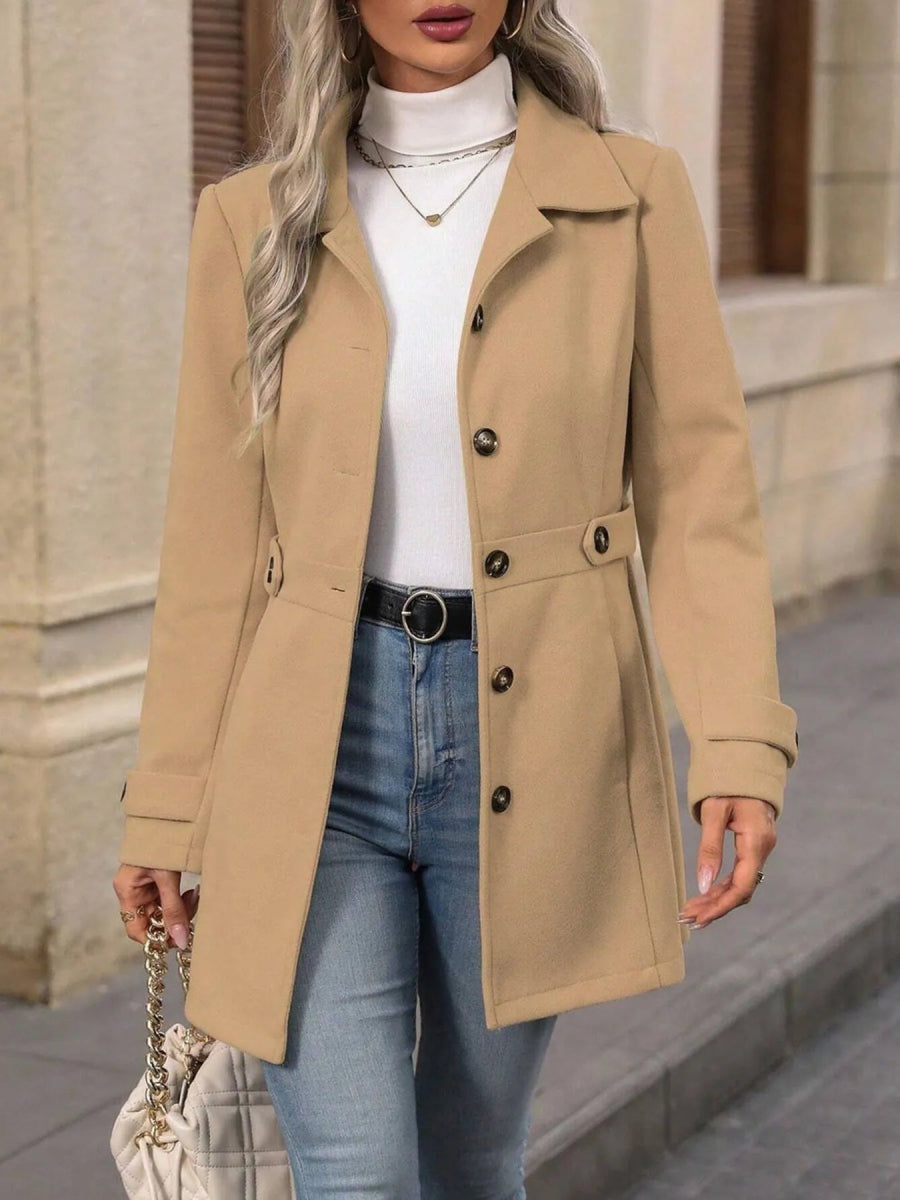 Button Up Long Sleeve Coat - CELIVINE