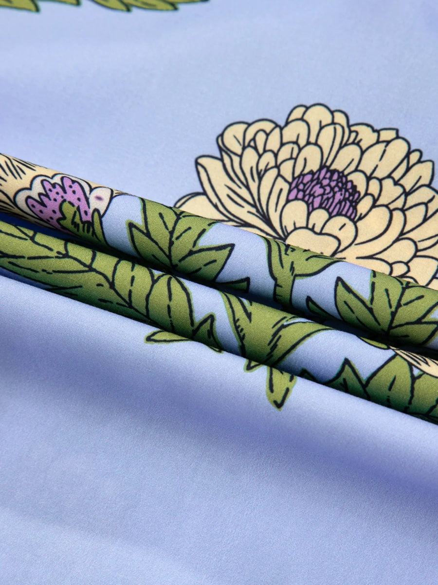 Floral Print Long Sleeve Tie Neck Blouse - CELIVINE