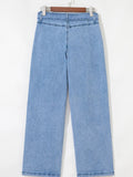 High Waisted Wide Leg Belted Jeans - CELIVINE