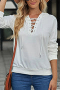 Lace Up Long Sleeve Hoodie - CELIVINE