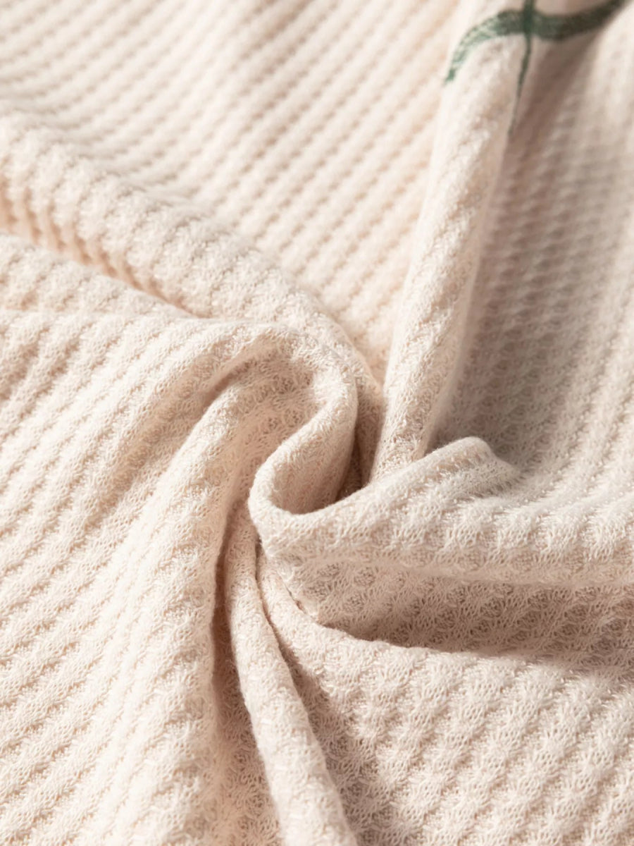 Waffle Color Block Raglan Sleeve Top - CELIVINE