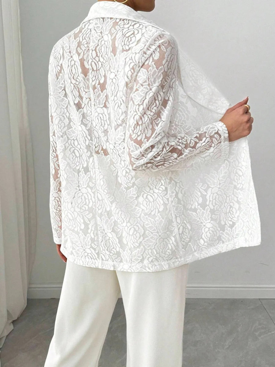 Lace Lapel Collar Long Sleeve Blazer - CELIVINE