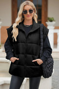 Zip Up Puffer Vest Coat with Pockets - CELIVINE