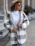 Plaid Open Front Hooded Coat - CELIVINE