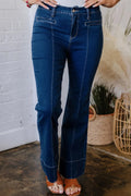 Center Seam Deep Wash Straight Jeans - CELIVINE