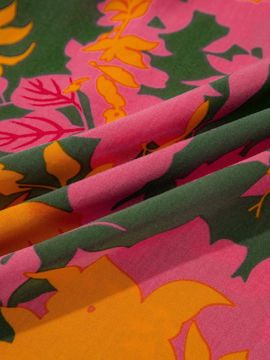 Smocked Floral Print Long Sleeve Maxi Dress - CELIVINE