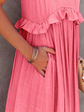 Ruffled Sleeveless Tiered Maxi Dress with Pockets - CELIVINE