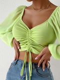 Drawstring Sweetheart Neck Cropped Top - CELIVINE