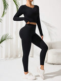 Lace - Up Back Round Neck Top and Leggings Active Set - CELIVINE