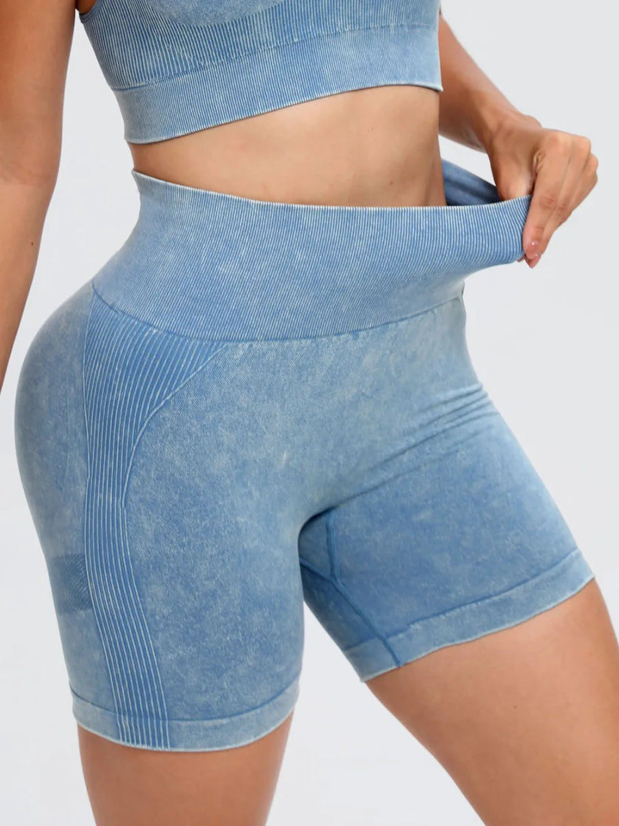 Washed High Waist Active Shorts - CELIVINE