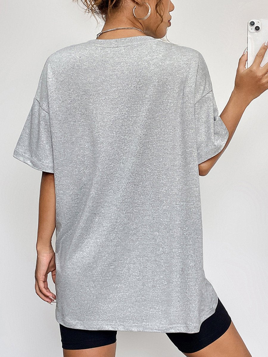 Round Neck Short Sleeve Graphic T-Shirt - CELIVINE