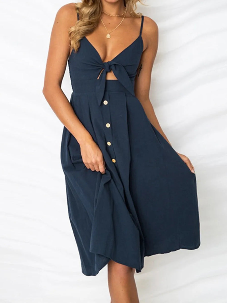 Cutout Smocked Sweetheart Neck Cami Dress - CELIVINE