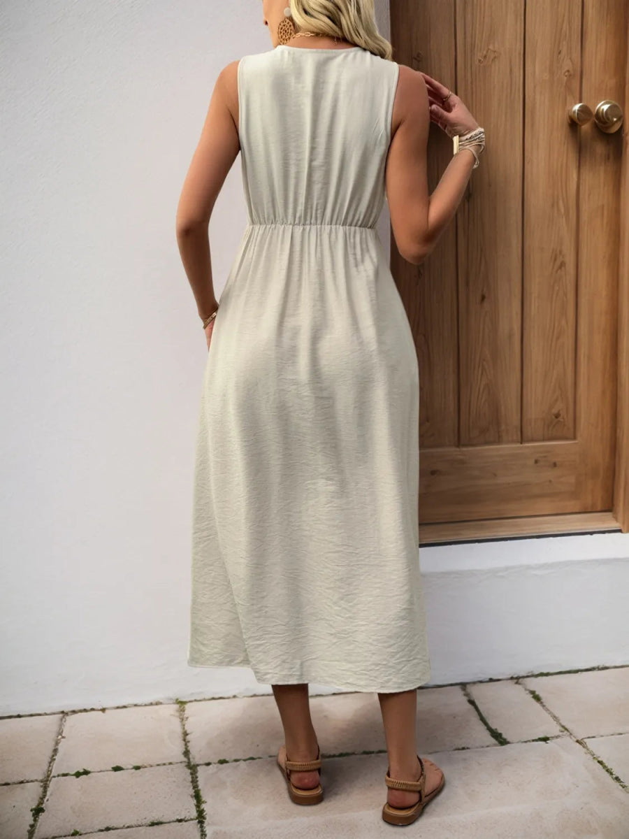 V - Neck Sleeveless Midi Dress - CELIVINE