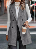 Buttoned Collared Neck Longline Vest Coat - CELIVINE