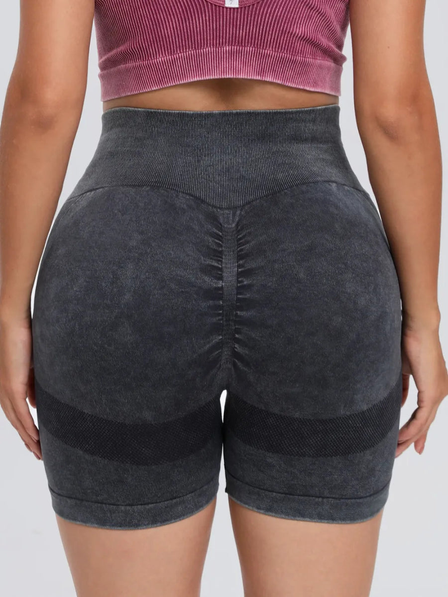 Washed High Waist Active Shorts - CELIVINE
