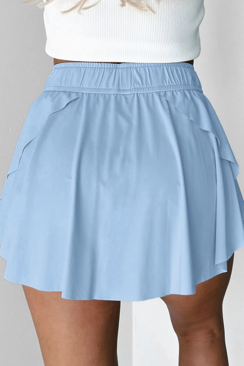 Drawstring High Waist Lined Active Skorts - CELIVINE
