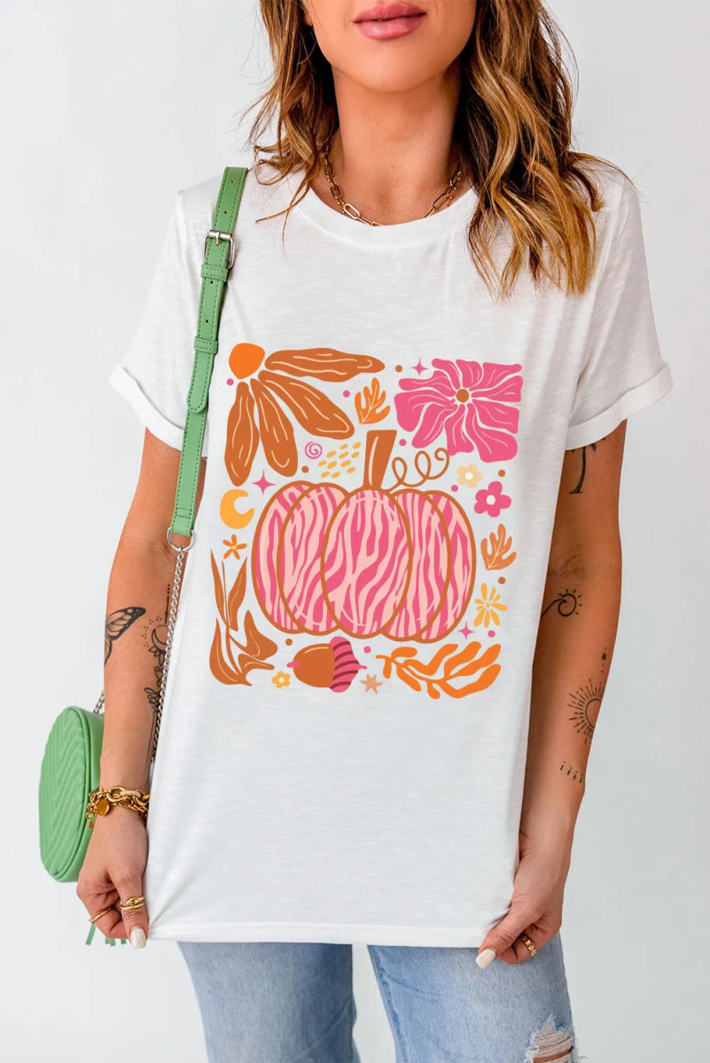 Graphic Round Neck Short Sleeve T-Shirt - CELIVINE