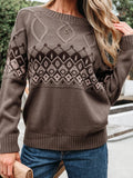Geometric Round Neck Long Sleeve Sweater - CELIVINE