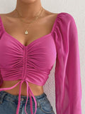 Drawstring Sweetheart Neck Cropped Top - CELIVINE