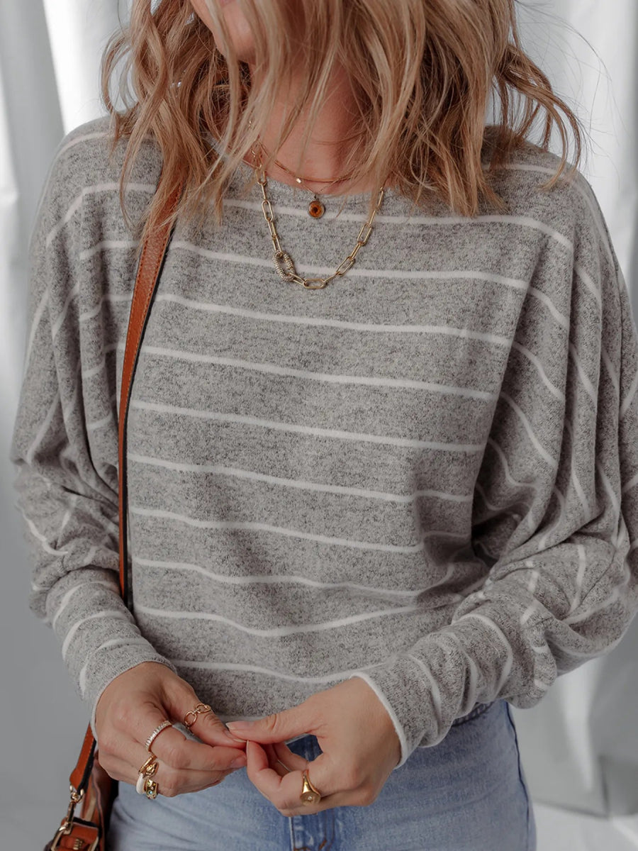 Stripe Dolman Sleeve Drop Shoulder Top - CELIVINE