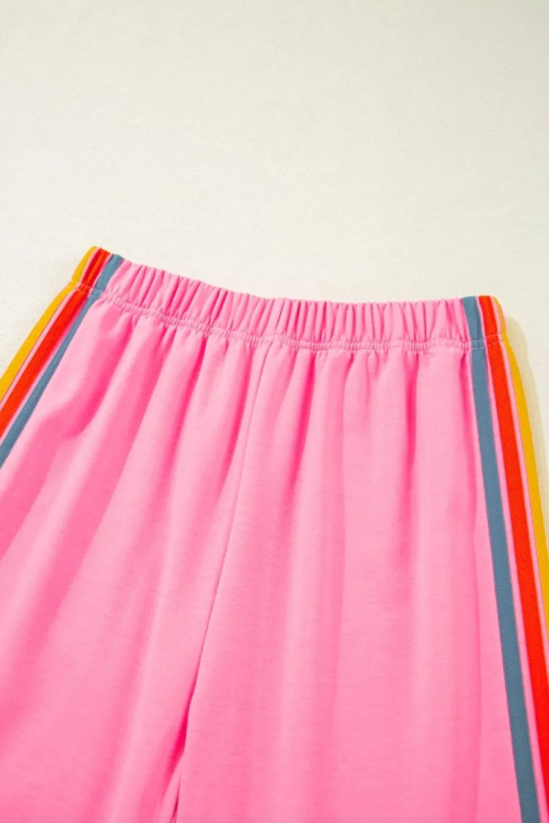 Contrast Striped Elastic Waist Active Pants - CELIVINE