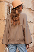 Round Neck Dropped Shoulder Sweater - CELIVINE