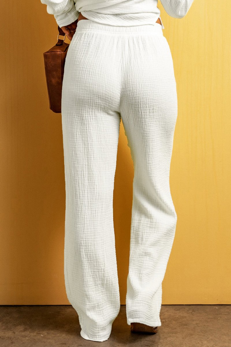 Textured Straight Leg Pants - CELIVINE